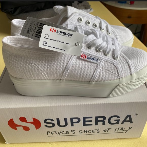 Superga Shoes - Superga white platform sneakers